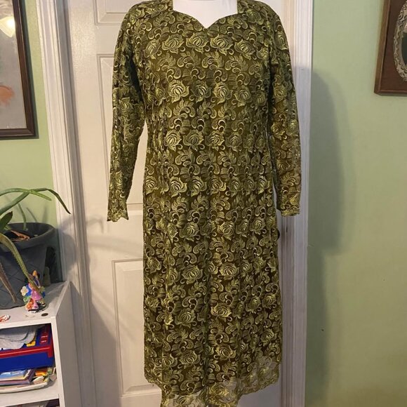 Women’s green embroidered lined Indian Kurti Sz L - Picture 1 of 4